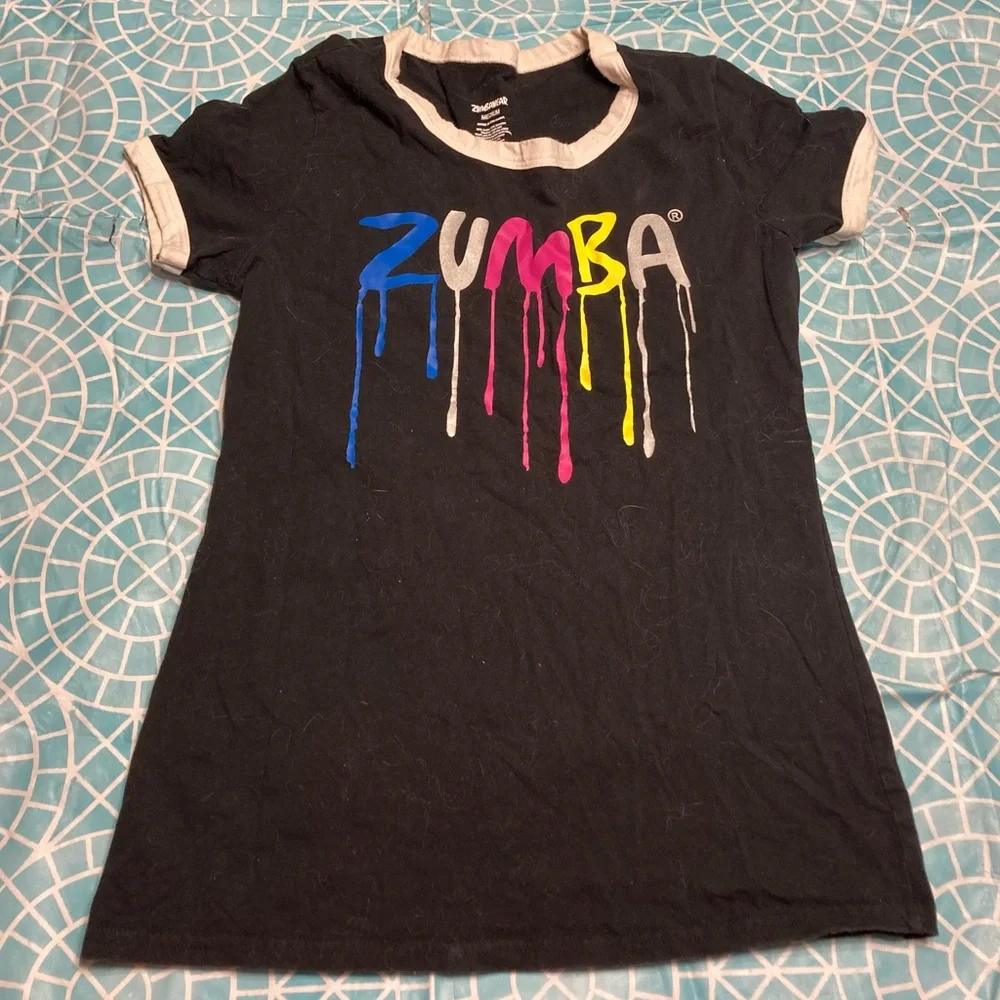💛TODAY***12***Zumba black t-shirt with multicolor logo. - Picture 1 of 4